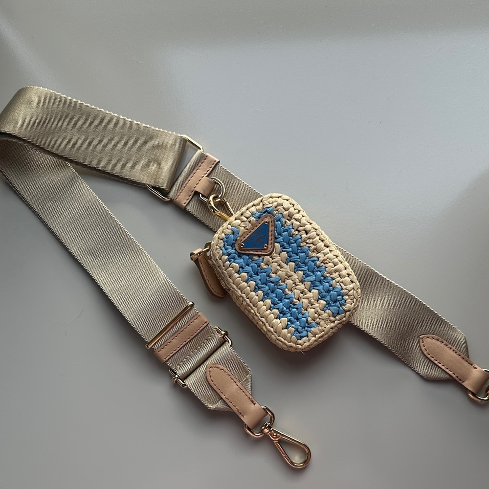 Prada Woven Cream and Blue Crossbody strap - Authentic
